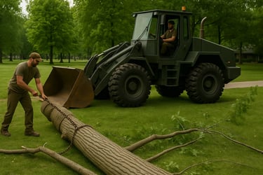 tree removal with chain and tractor
