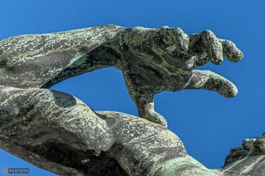 Close-up of the archer’s releasing hand, capturing strength, tension, and vigor.