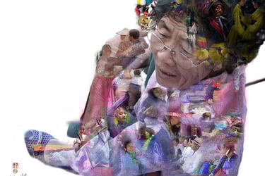 digital photo montage print, collage photography, travel enthusiast, South Korea, portrait woman, people