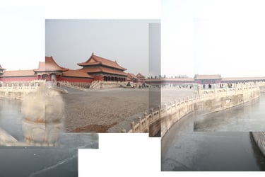 digital photo montage print, collage photography, The Forbidden City, courtyard, Beijing, China, travel enthusiast
