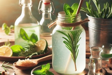 a rosemary tonic with a peppermint tonic on a table