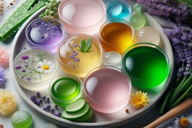 various colored jellies with botanicals around them