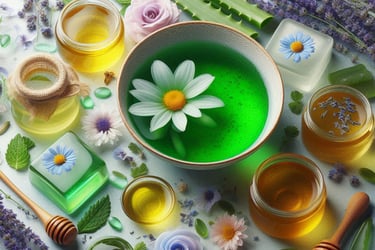a green jelly with a chamomile flower