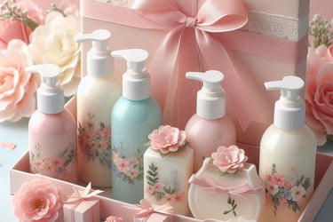 a box of soaps and lotions with flowers