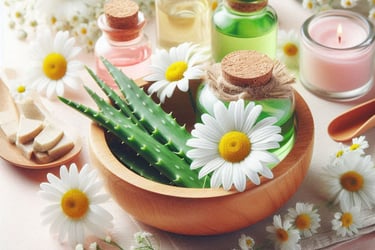 aloe vera leaves and chamomile flowers