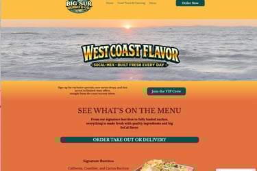 Big Sur Burrito Co. Demo site homepage Hero Screen shot. Restaurant Rebellion free website offer
