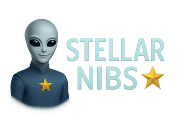 Logo da Stellar Nibs com Seu Embaixador Universal, Stéllio 
