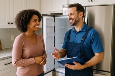 CF Appliances technician explaining a flexible rental plan to a customer