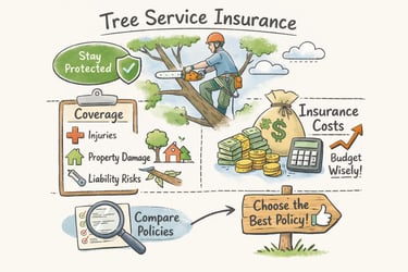 Crew reviewing insurance and safety documents during tree work, highlighting coverage and choosing insured service.