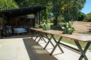 Rustic pine trestle tables