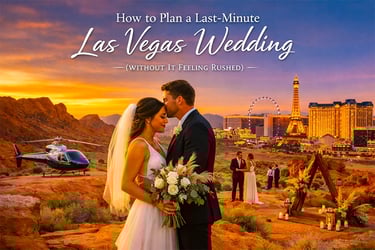 A couple enjoying a desert sunset ceremony for their last-minute Las Vegas wedding near the Strip.