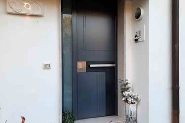 a black door with a black door and a white door