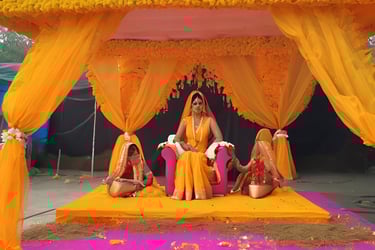 Vibrant Haldi ceremony venue with traditional decor at Shivchand Marriage Hall