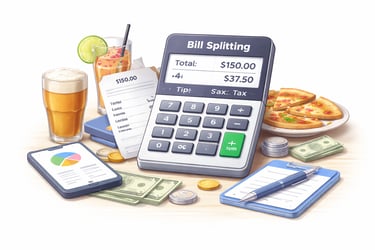 Bill split calculator for dividing shared expenses fairly among multiple people.