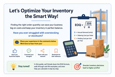 EOQ inventory optimization banner showing economic order quantity formula with calculator