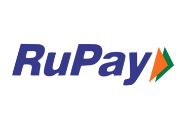 Official RuPay logo featuring blue text and orange and green arrows on a black background.
