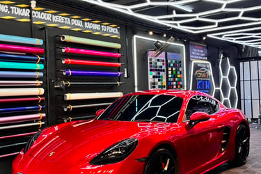 Porsche 718 Cayman full body wrap in gloss red vinyl finish