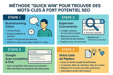 Infographie SEO : méthode quick win mots-clés SEO