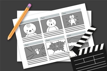 Ilustracija storyboarda koja prikazuje ključne scene za video produkciju