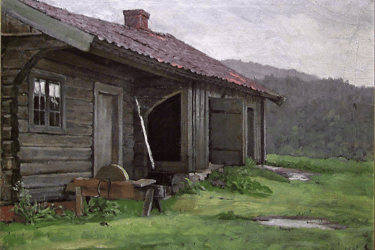 An old fashioned house with mountains in the background-Gloersen-pd