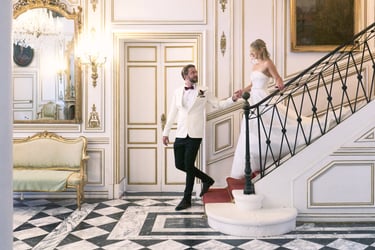 english couple getting married in a french château