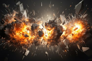 a large explosion of exploding rocks and exploding rocks