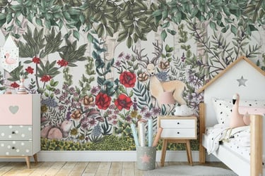 Kids Bedroom with a Woodland Creatures inside a Forest Wallpaper 