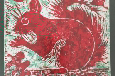 hand printed drawing of a squirrel