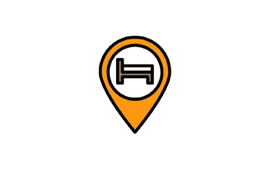 logotipo amarelo com uma cama dentro simbolizando hospedagem