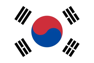 Official national flag of South Korea featuring the red and blue Taegeuk symbol and four black trigrams.