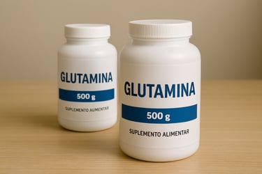 Foto dos frascos de glutamina na minha mesa