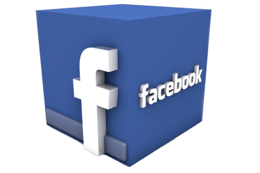 a facebook logo on a blue box with a white background