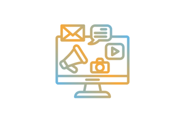 grafico monitor naranja con iconos de redes sociales
