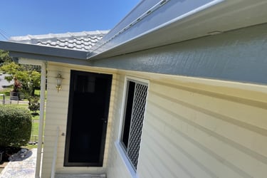 After exterior painting showing refreshed entry area and painted house exterior