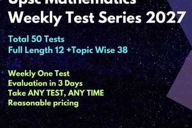 UPSC Mathematics Weekly Test Series 2027 banner featuring 50 total full-length and topic-wise tests.