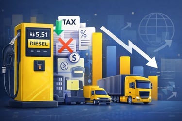 Bomba de diesel caminhões com gráfico de barras mostrando queda no preço do combustível