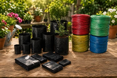 High-quality nursery grow bags and durable plastic sutli thread for gardening, packaging, and industrial use.