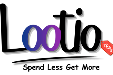 Lootio logo with a purple and blue infinity symbol and a red 50 percent off discount tag.