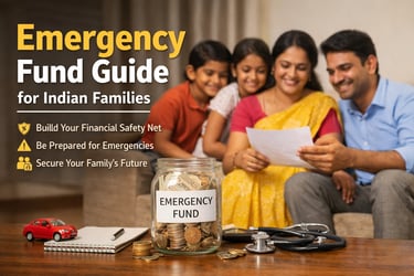 Emergency Fund Guide illustration showing Indian family