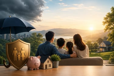 Family protected by financial safeguards, symbolizing income protection and long-term financial secu
