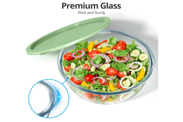 This glass mixing bowl is perfect for mixing up a salad, it's clear and spacious!