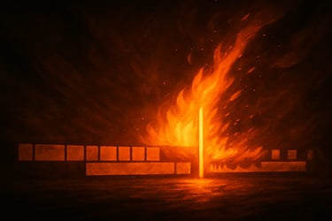 Video editing timeline with fiery playhead and illuminated video clips