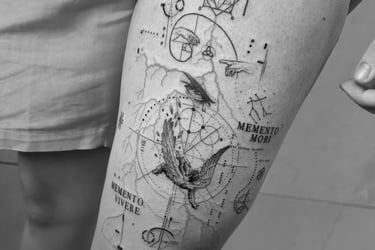 tatuagem delicada traco fino icarus olhar memento mori memento vivere a queda