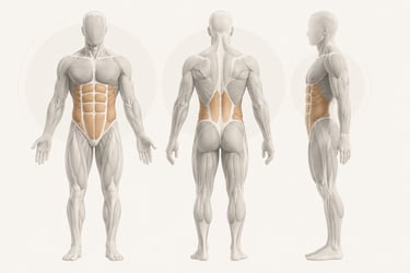 Diagramme anatomique minimaliste du corps humain ciblant les muscles lors d'un gainage.