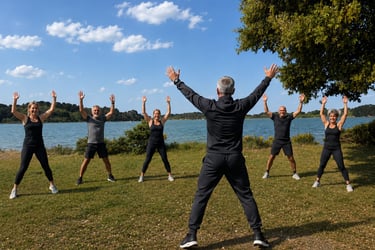 Séance training small group sur une pelouse au bord du Golfe du Morbihan à Sarzeau