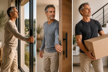 Hommes en mouvement lors de scènes de vie quotidienne nécessitant une poussée haut du corps