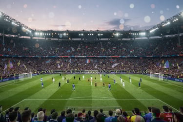Partida de futebol do Brasileirão em estádio lotado ao entardecer. Cobertura completa no portal Futebol no Mundo.