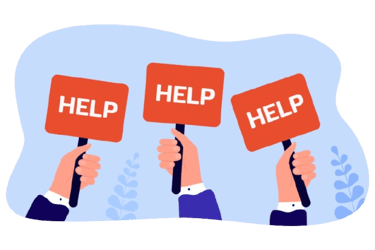 Pancarte avec panneaux "help" : besoin d'aide ?