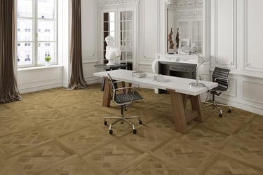 Elegant home office with traditional Versailles pattern oak 