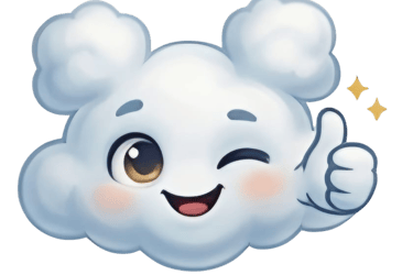 Cute fluffy cloud character winking and giving a thumbs up with a happy smile.